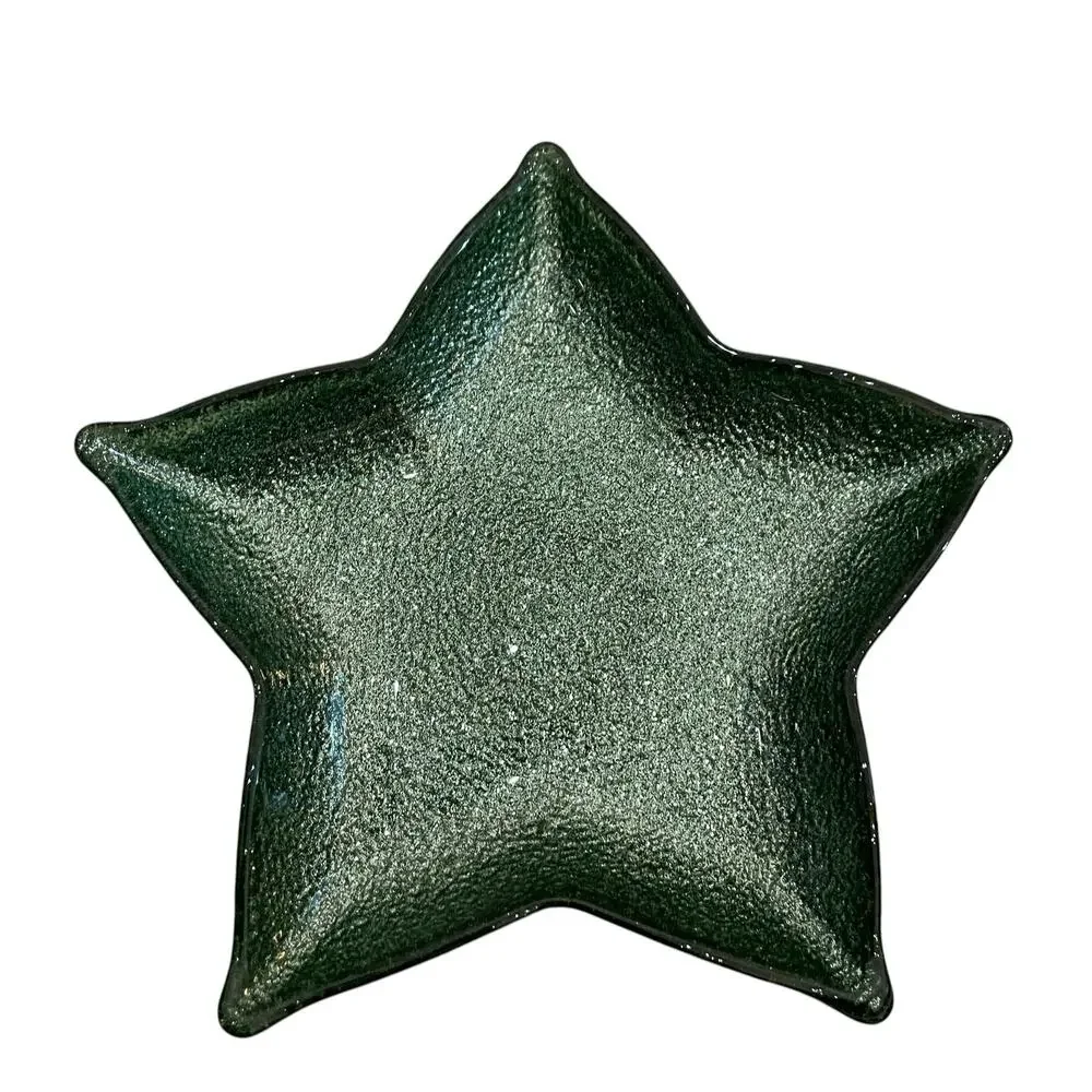 Akcam Green Glitter Star Shaped Glass Christmas Appetizer Plates 7